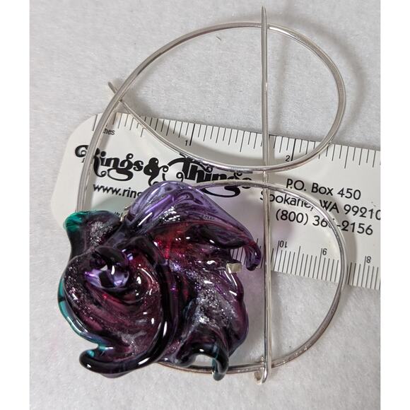 Artist Designed and handmade Glass Skarf Pin + Sterling Si;very see photos NWOT - Picture 5 of 7